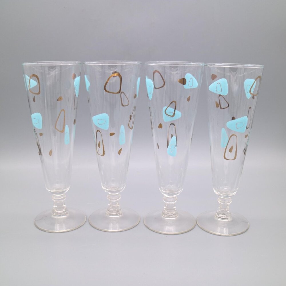 Vintage Federal Glass Capri Atomic Amoeba Boomerang Drinking Glasses (Set of 4)